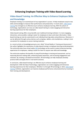 Enhancing Employee Training with Video