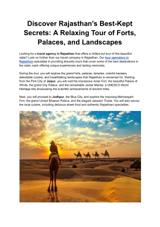 Discover Rajasthan's Best-Kept Secrets_ A Relaxing Tour of Forts, Palaces, and Landscapes
