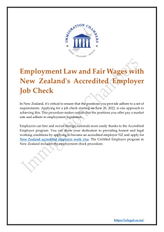 Employment Law and Fair Wages with New Zealand's Accredited Employer Job Check