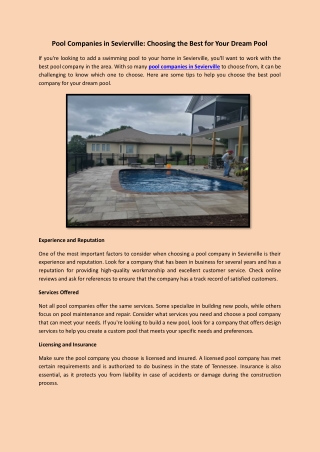 Pool Companies in Sevierville Choosing the Best for Your Dream Pool