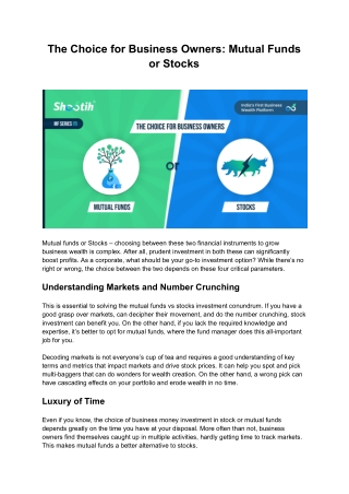 The Choice for Business Owners: Mutual Funds or Stocks