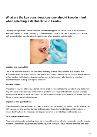 What are the key considerations one should keep in mind when selecting a dental clinic in Leeds