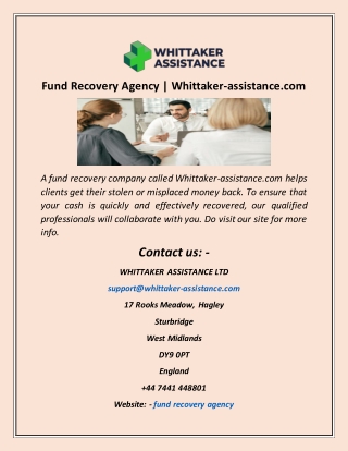 Fund Recovery Agency  Whittaker assistance com