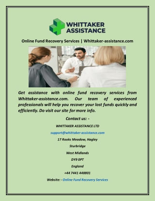 Online Fund Recovery Services  Whittaker assistance com