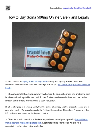 How to Buy Soma 500mg Online Safely and Legally