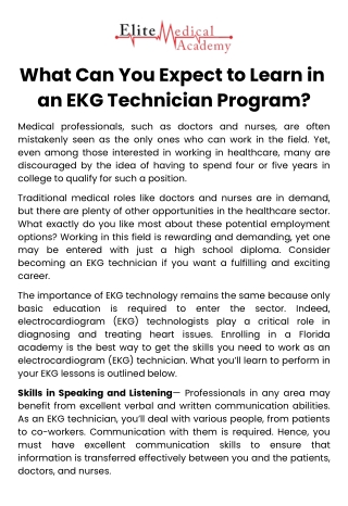 What Can You Expect to Learn in an EKG Technician Program