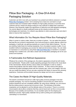 Pillow Box Packaging - A One-Of-A-Kind Packaging Solution