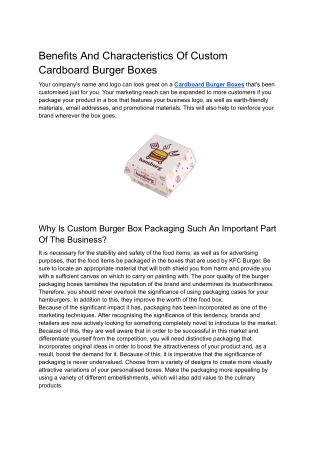 Benefits And Characteristics Of Custom Cardboard Burger Boxes