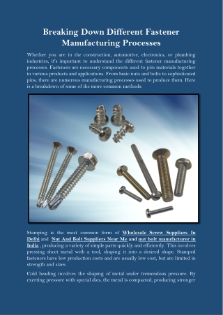 Breaking Down Different Fastener Manufacturing Processes