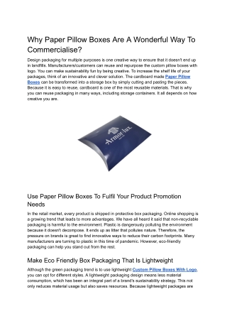 Why Paper Pillow Boxes Are A Wonderful Way To Commercialise?