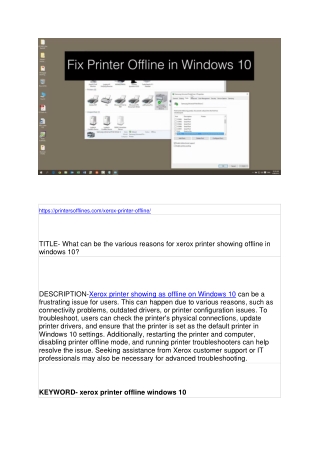 What can be the various reasons for xerox printer showing offline in windows 10?