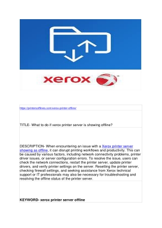 What to do if xerox printer server is showing offline?