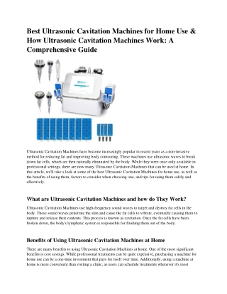 Best Ultrasonic Cavitation Machines for Home Use & How Ultrasonic Cavitation Machines Work - A Comprehensive Guide