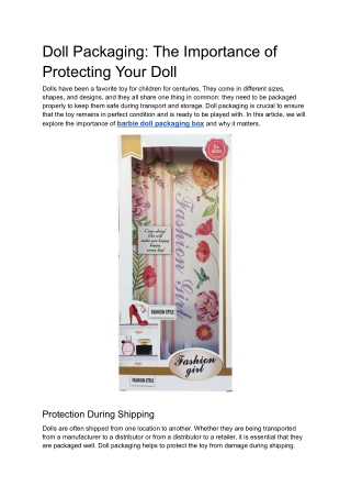 Doll Packaging_ The Importance of Protecting Your doll