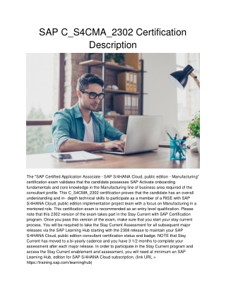 SAP C_S4CMA_2302 Certification Description