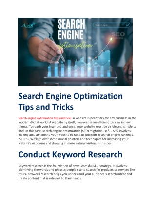 Search Engine Optimization Tips and Tricks