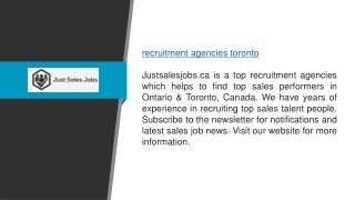 Recruitment Agencies Toronto  Justsalesjobs.ca