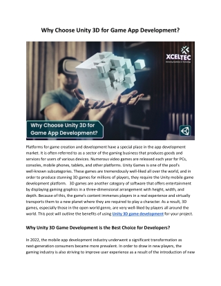 Why Choose Unity 3D for Game App Development_