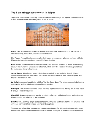 Top 8 amazing places to visit in Jaipur