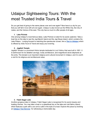 Udaipur Sightseeing Tours_ With the most Trusted India Tours & Travel