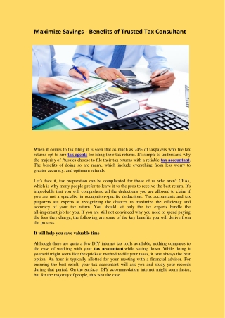Maximize Savings: Benefits of Trusted Tax Consultant