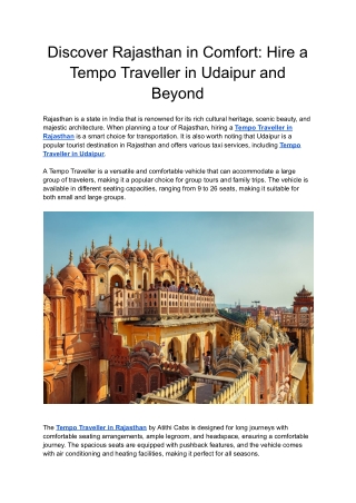 Discover Rajasthan in Comfort_ Hire a Tempo Traveller in Udaipur and Beyond