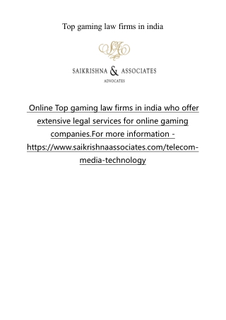 Top gaming law firms in india.