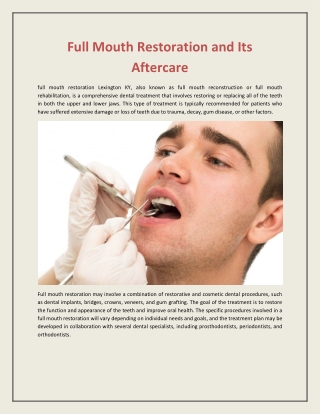 Full Mouth Restoration and Its Aftercare