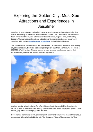 Exploring the Golden City_ Must-See Attractions and Experiences in Jaisalmer