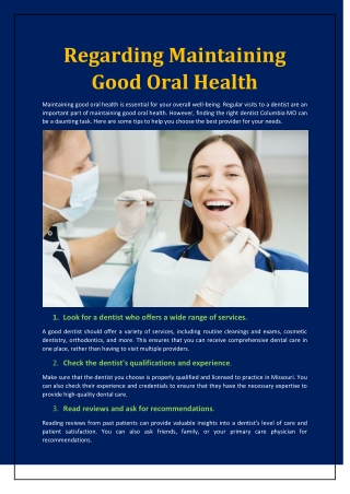 Regarding Maintaining Good Oral Health