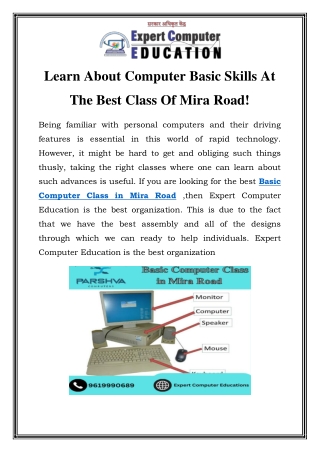 Basic Computer Class in Mira Road Call-9619990689