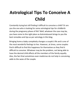 Astrological Tips To Conceive A Child