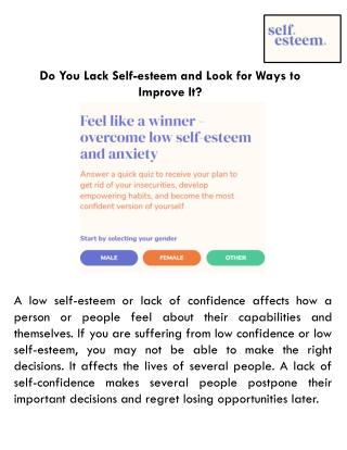 Do You Lack Self-esteem and Look for Ways to Improve It?