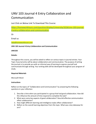 UNV 103 Journal 4 Entry Collaboration and Communication