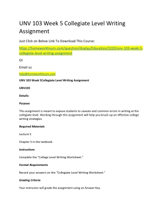 UNV 103 Week 5 Collegiate Level Writing Assignment