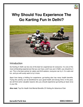 Why Should You Experience The Go Karting Fun In Delhi?