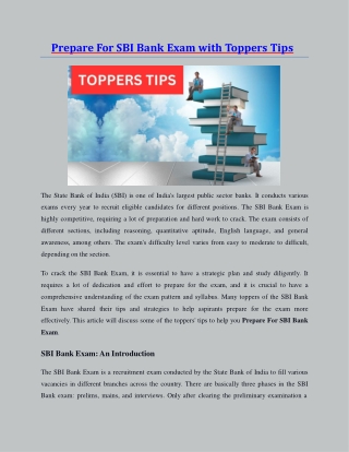 Prepare For SBI Bank Exam with Toppers Tips