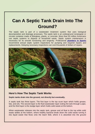 Can A Septic Tank Drain Into The Ground?