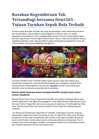 Rasakan Kegembiraan Tak Tertandingi bersama Dewi365 - Tujuan Taruhan Sepak Bola Terbaik