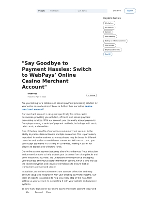 "Say Goodbye to Payment Hassles: Switch to WebPays’ Casino Merchant Account