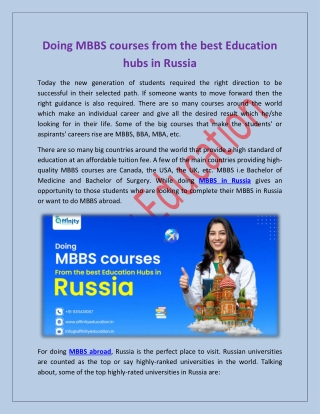 Doing MBBS courses from the best Education hubs in Russia