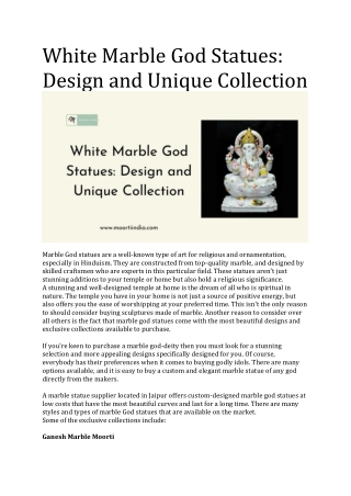 White Marble God Statues: Design and Unique Collection