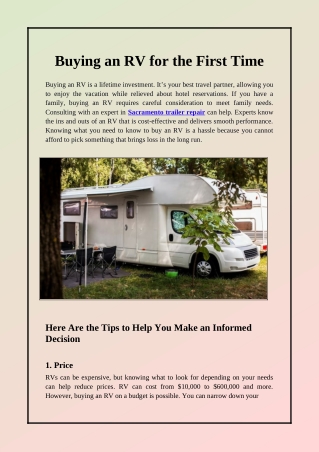 The Beginner's Guide to Purchasing Your First RV