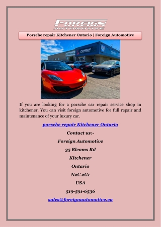 Porsche repair Kitchener Ontario | Foreign Automotive