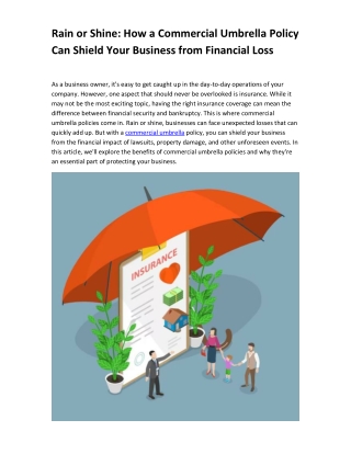 Rain or Shine - How a Commercial Umbrella Policy Can Shield Your Business from Financial Loss