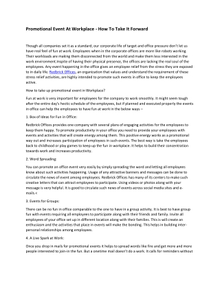 Promotional Event At Workplace - How To Take It Forward