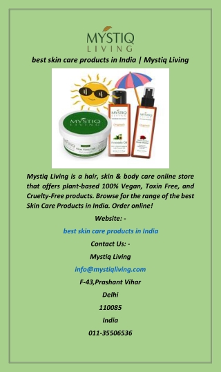 best skin care products in India  Mystiq Living