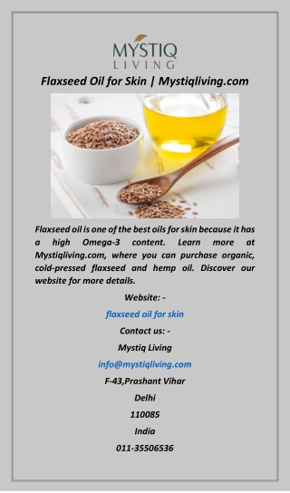 Flaxseed Oil for Skin  Mystiqliving