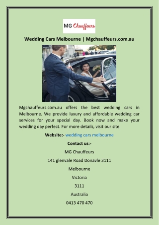 Wedding Cars Melbourne  Mgchauffeurs.com