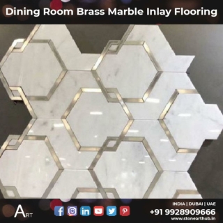 Dining Room Brass Marble Inlay Flooring